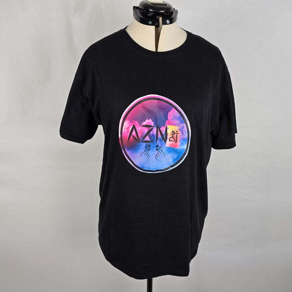Athletic T-Shirt Women's Large Black AZN Drip Graphic Short Sleeve Crew Neck